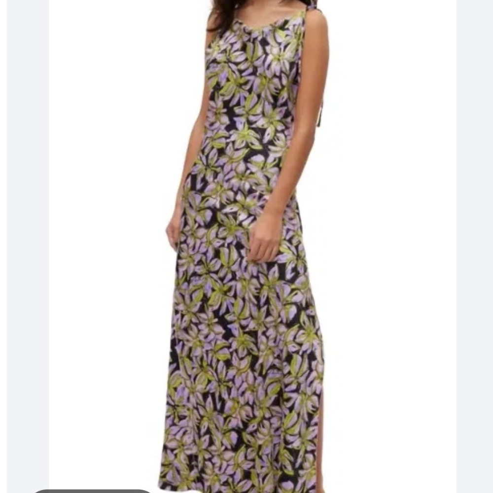 NWT VERO MODA Size S Vmkyra Maxi Slip Dress Black Purple Floral Cowl Neck